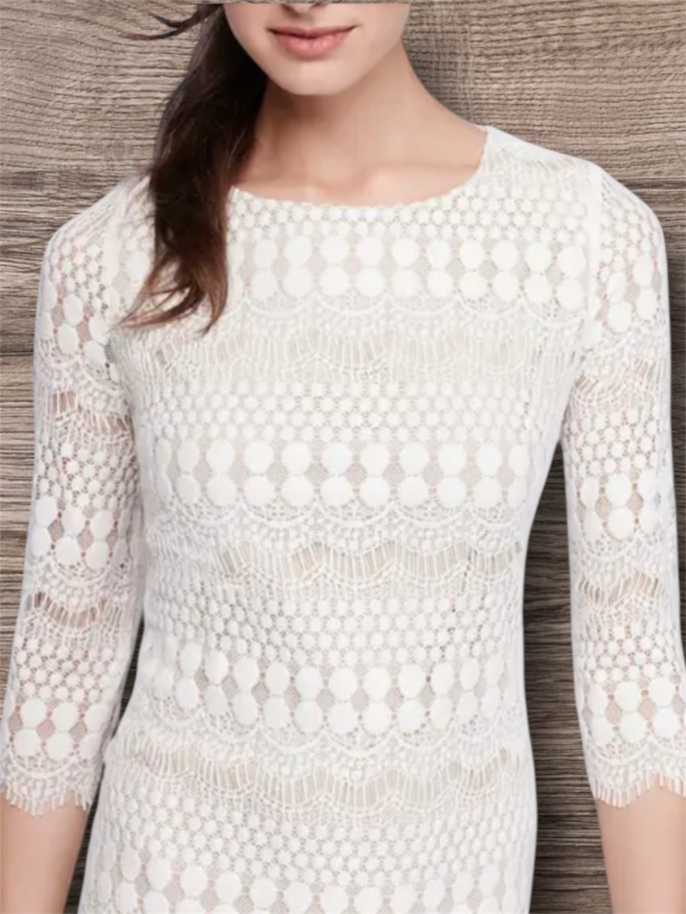 NWT Ronni Nicole Ivory Nude Crochet Lace Shift Dress 3/4 Sleeve Party Size 12 - Picture 9 of 14